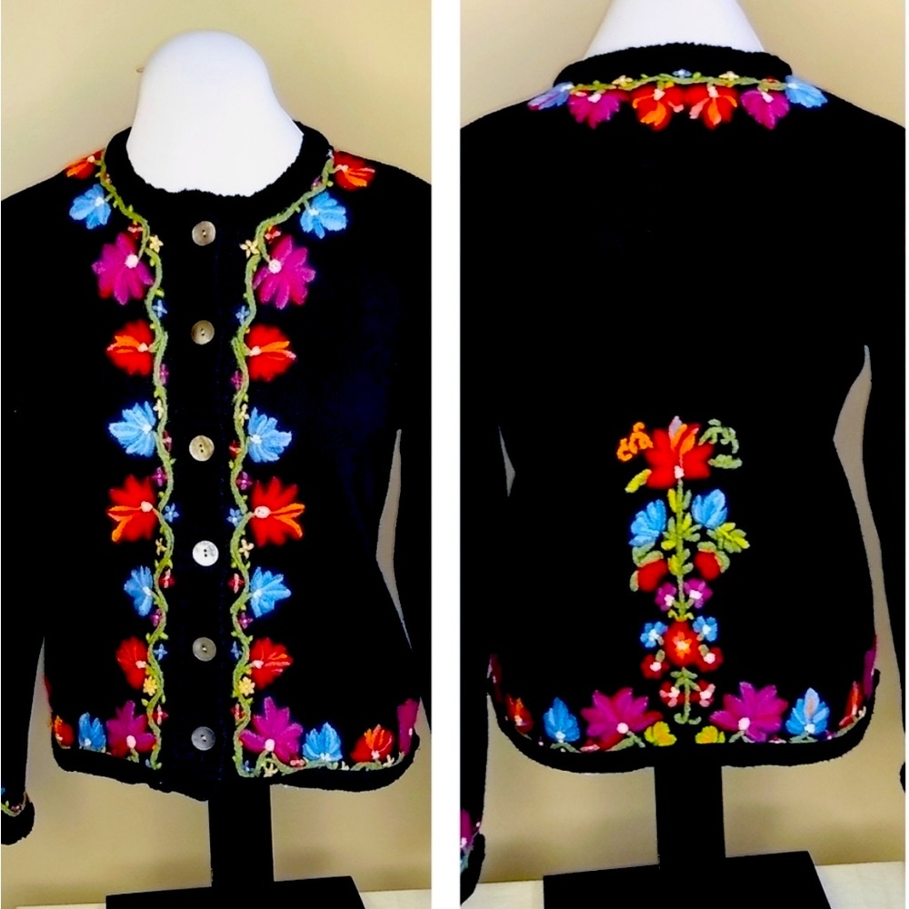 Susan Bristol Hand Embroidered Cardigan - Size Medium
